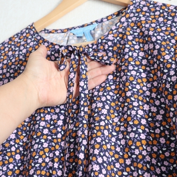 Draper James Blue and White Floral Long Sleeve Dress - Picture 4 of 14